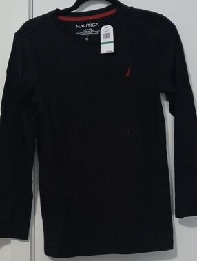 Nautica Long-Sleeve Navy Tee with Red Accents